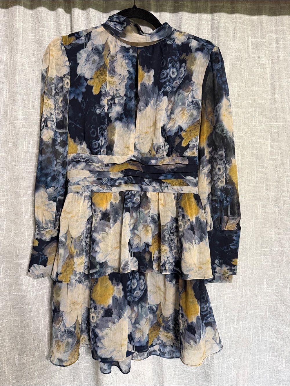Floral Tiered Mini Dress in Navy and Yellow